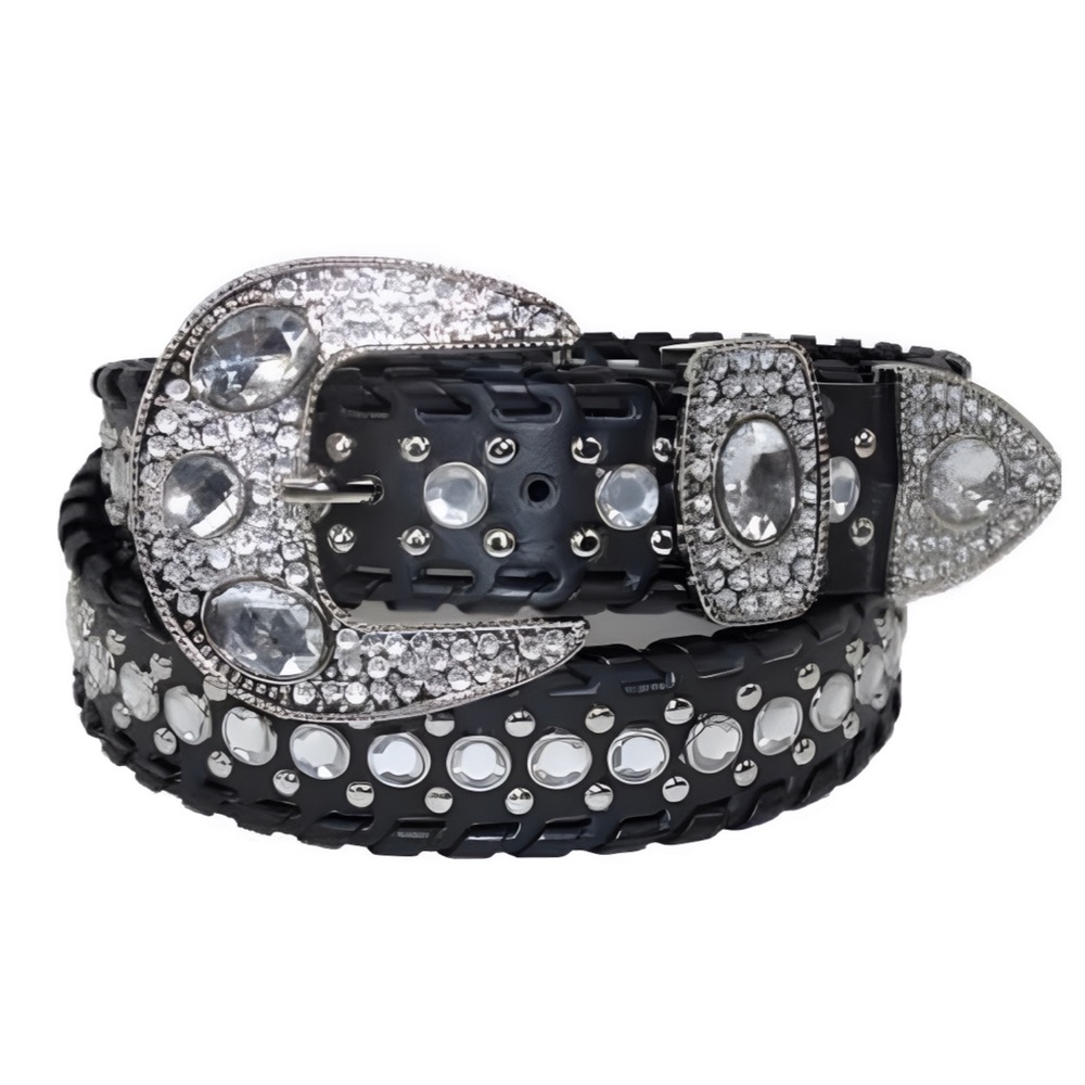 CTM • Western Belt With Rhinestones And Studs Cowgirl Crystal Bling Accessory